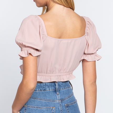Simple Cute Sweet Short Sleeve Fashion Crop Woven Shirt Top - Accessoriesforever