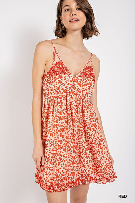 Gorgeous Floral Pattern V-Neck Skirt Lining Fashion Dress