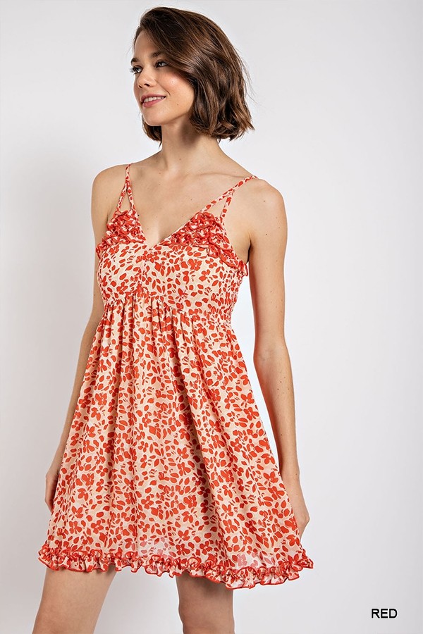 Gorgeous Floral Pattern V-Neck Skirt Lining Fashion Dress