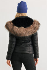 Cozy Faux Fur Hooded Padded Water Resistant Finish Fashion Outwear Jacket