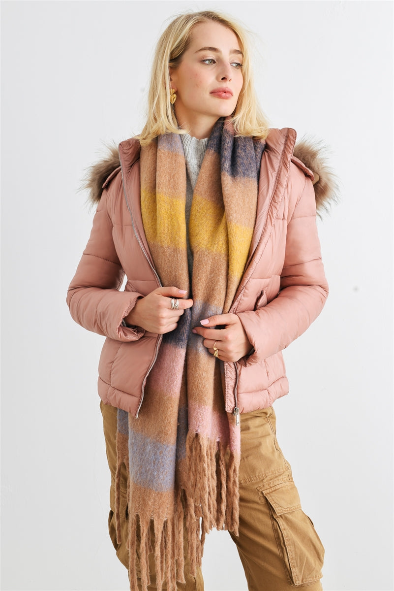 Cozy Faux Fur Hooded Padded Water Resistant Finish Fashion Outwear Jacket