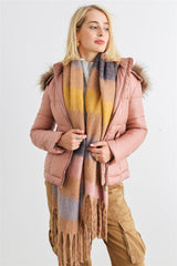 Cozy Faux Fur Hooded Padded Water Resistant Finish Fashion Outwear Jacket