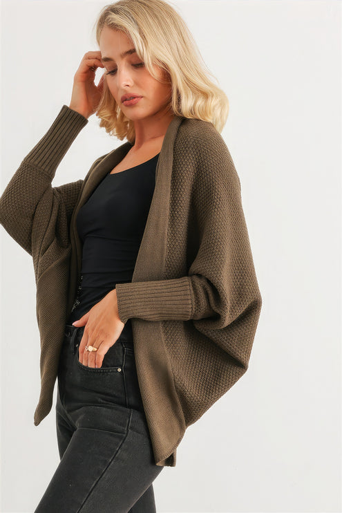 Chic Batwing Sleeve Open Front Fashion Sweater Cardigan