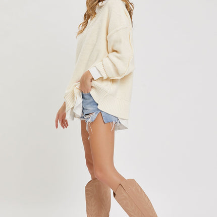 Cozy Solid Loose Fit V Neck Oversized Fashion Top Sweater - Accessoriesforever