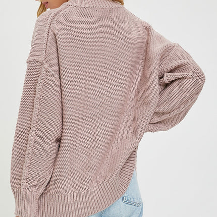 Cozy Solid Loose Fit V Neck Oversized Fashion Top Sweater - Accessoriesforever