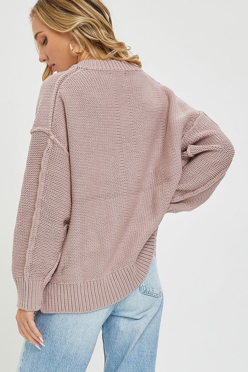 Cozy Solid Loose Fit V Neck Oversized Fashion Top Sweater - Accessoriesforever