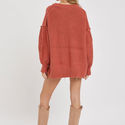 Cozy Solid Loose Fit V Neck Oversized Fashion Top Sweater - Accessoriesforever
