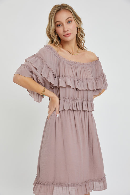 Gorgeous Relaxed Fit Elegant Off Shoulder Ruffle Dress - Accessoriesforever