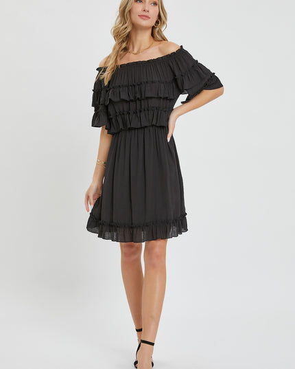 Gorgeous Relaxed Fit Elegant Off Shoulder Ruffle Dress