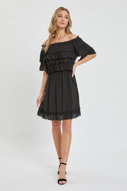 Gorgeous Relaxed Fit Elegant Off Shoulder Ruffle Dress - Accessoriesforever