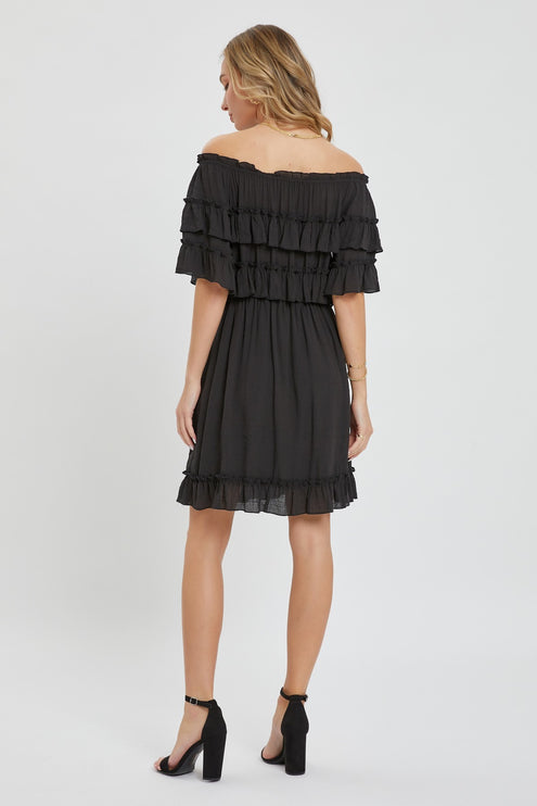 Gorgeous Relaxed Fit Elegant Off Shoulder Ruffle Dress - Accessoriesforever