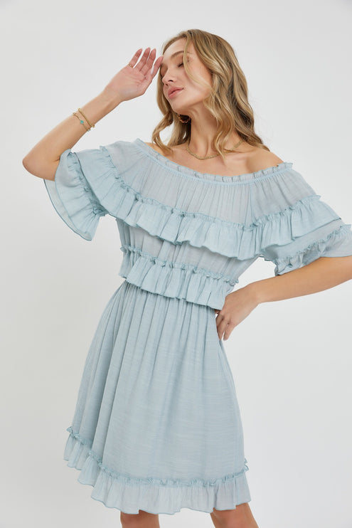 Gorgeous Relaxed Fit Elegant Off Shoulder Ruffle Dress