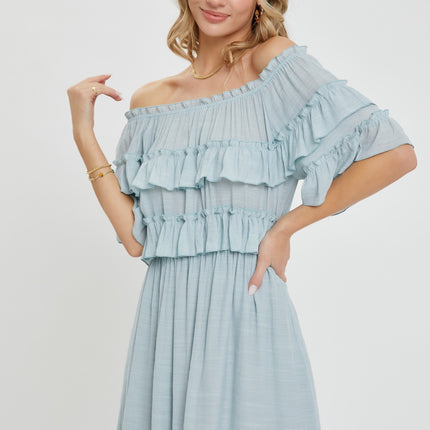 Gorgeous Relaxed Fit Elegant Off Shoulder Ruffle Dress
