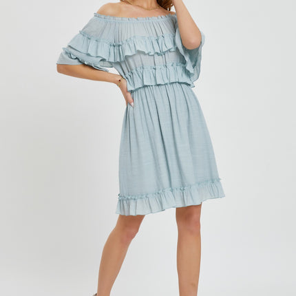 Gorgeous Relaxed Fit Elegant Off Shoulder Ruffle Dress