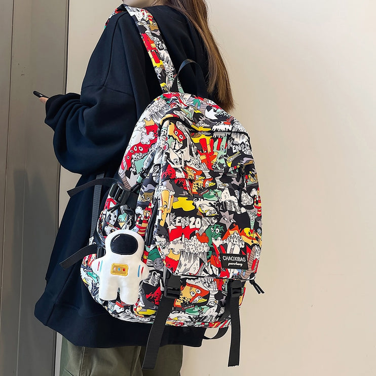 Unique Stylish Graffiti Print Nylon Waterproof Fashion Laptop Travel School Bag Backpack