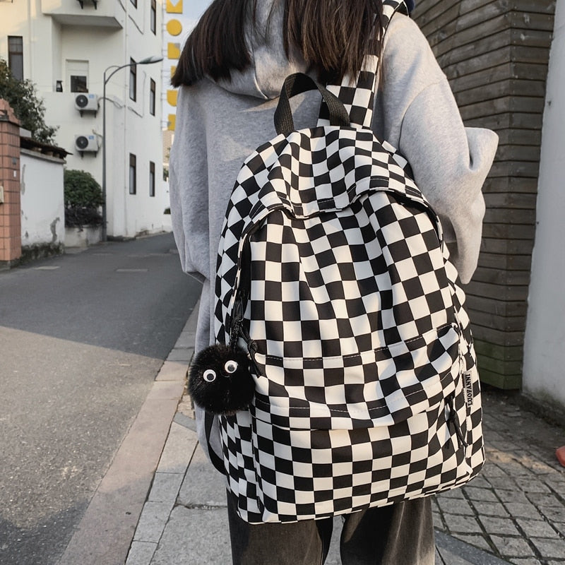 Chic Fashion Plaid Pattern Waterproof Travel School Laptop Bag Backpack