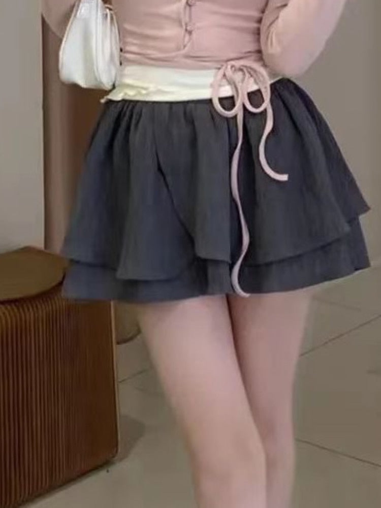 Sweet Cute Gray Ruffled Layered Fashion Mini Skirt