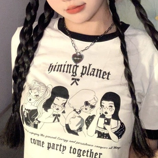 Cute Fashion Short Sleeve Streetwear Graphic Crop Top T-shirt Tee