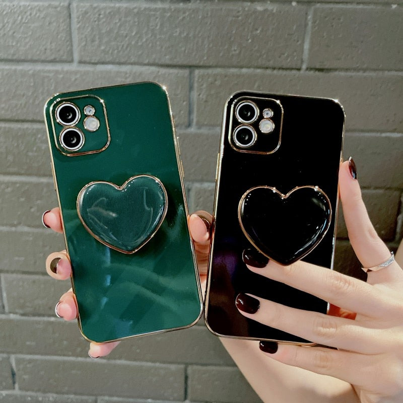 Heart Shaped Back Stand Holder iPhone Protective Phone Case Cover