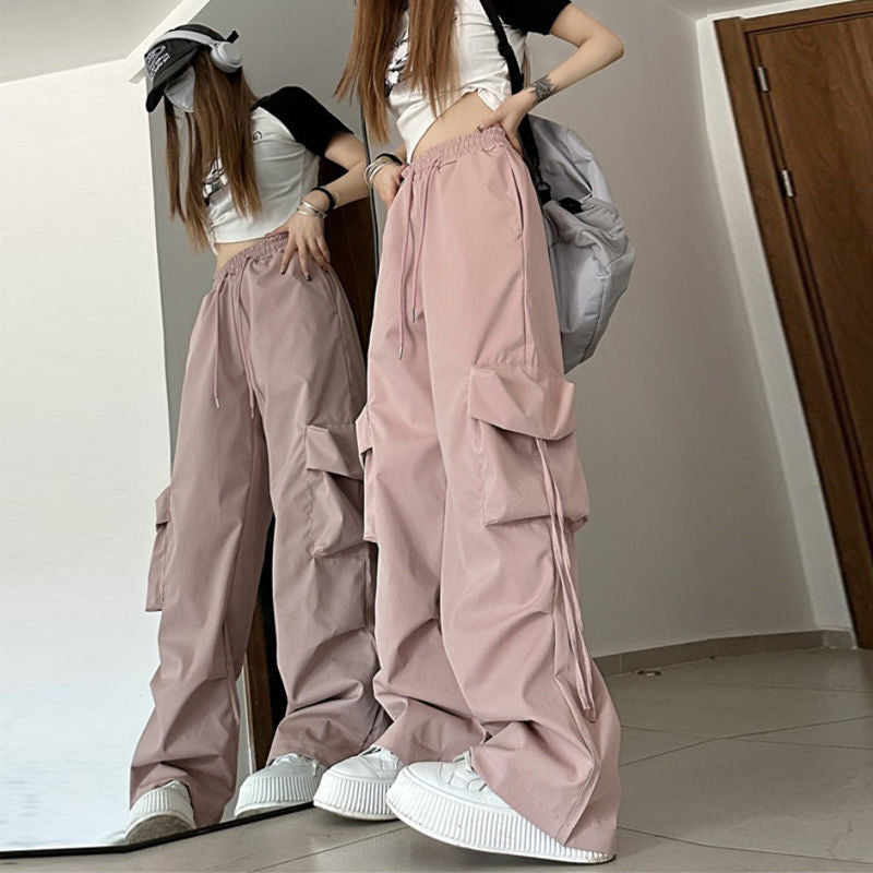 Solid Comfy Trendy Fashion Streetwear High Waist Wide Straight Leg Cargo Pants