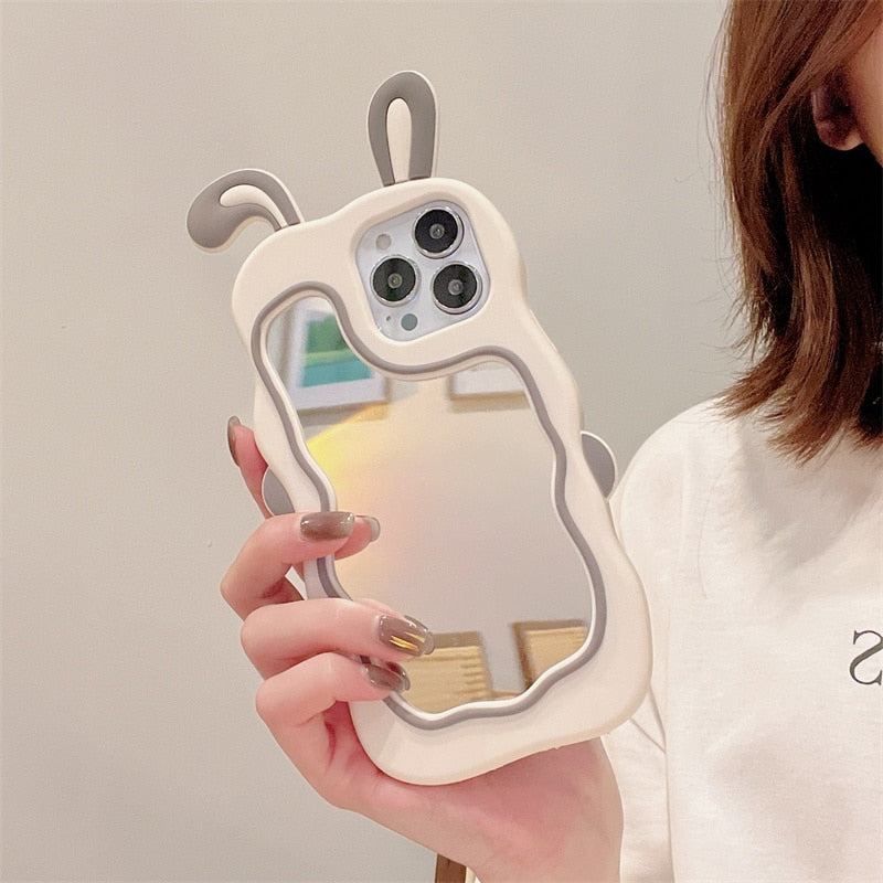Cute Rabbit Bunny Ear Mirror Soft iPhone Protective Phone Case Cover