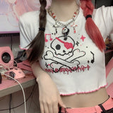 Cute Stylish Fashion Skull Graphic Crop Tee T-Shirt