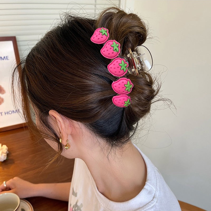 Cute Strawberry Flower Pattern Rose Red Fashion Hair Jewelry Clip Claw