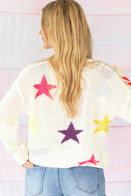 Chic Stylish Colorful Star Pattern Fashion Top Loose Sweater