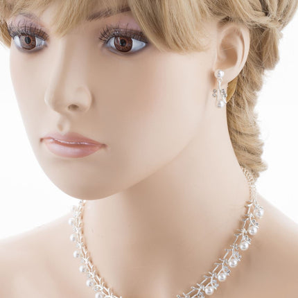 Bridal Wedding Jewelry Set Crystal Rhinestone Pearl Sophisticated Silver White - Accessoriesforever