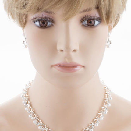 Bridal Wedding Jewelry Set Crystal Rhinestone Pearl Sophisticated Silver White - Accessoriesforever