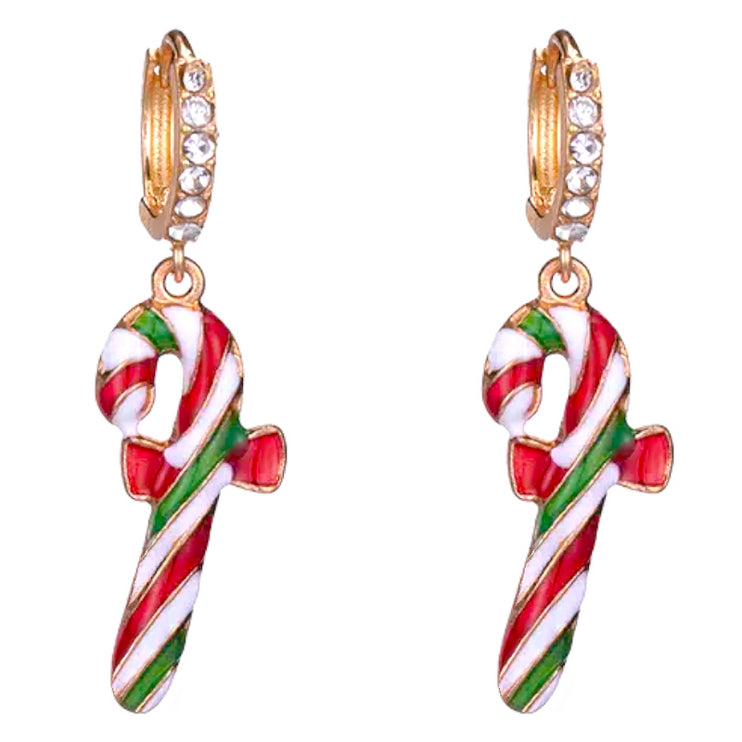 Christmas Jewelry Crystal Rhinestone Candycane Dangle Charm Earrings E1225 Multi