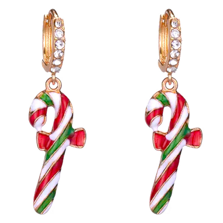 Christmas Jewelry Crystal Rhinestone Candycane Dangle Charm Earrings E1225 Multi - Accessoriesforever