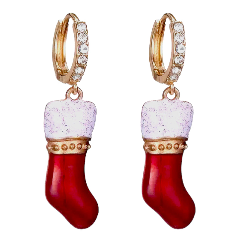 Christmas Jewelry Crystal Rhinestone Socks Dangle Charm Earrings E1229 Red