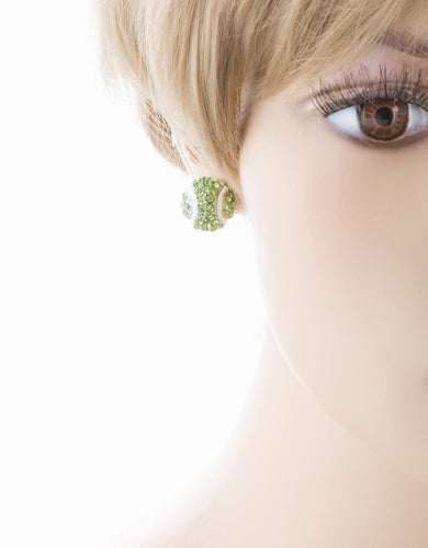 Sport Tennis Crystal Rhinestone 14mm Drop Stud Fashion Earrings Silver Green - Accessoriesforever