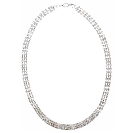 Bridal Wedding Jewelry Crystal Rhinestone Simple Linear Rows Necklace Silver - Accessoriesforever