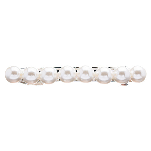 Bridal Wedding Jewelry 15mm Pearl Simple Linear Hair Barrette Clip Silver Pearl
