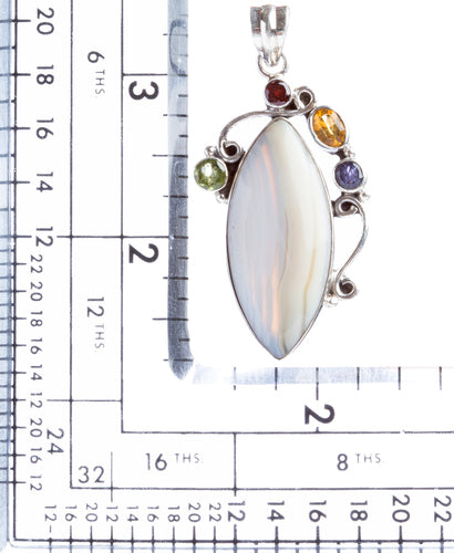 925 Sterling Silver Natural Gemstones Agate Multigems Pendant FJSVP2103