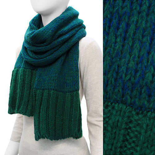 Duo Tone Simple Knitted Cold Weather Long Fashion Scarf Green - Accessoriesforever
