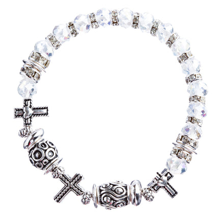 Cross Jewelry Crystal Rhinestone Fascinating Stretch Bracelet B463 White - Accessoriesforever