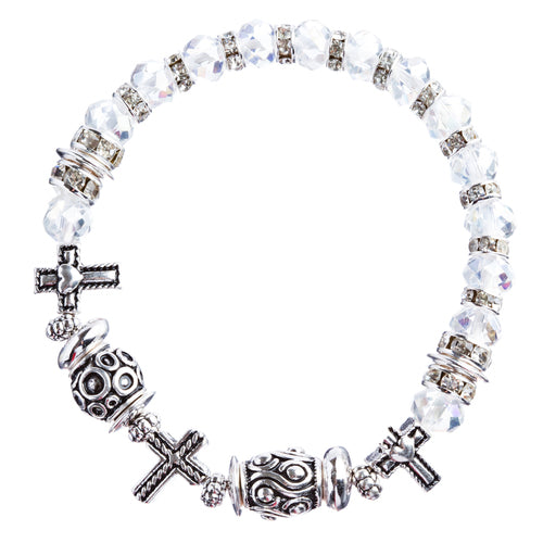 Cross Jewelry Crystal Rhinestone Fascinating Stretch Bracelet B463 White