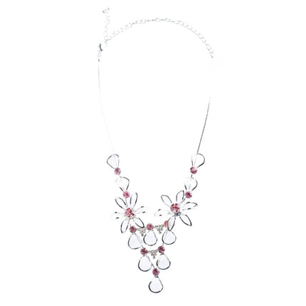 Bridal Wedding Jewelry Prom Rhinestone Adorable Mesh Necklace Set J657 Pink - Accessoriesforever