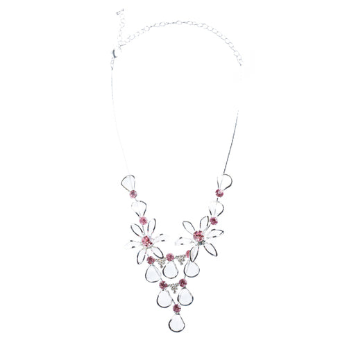 Bridal Wedding Jewelry Prom Rhinestone Adorable Mesh Necklace Set J657 Pink - Accessoriesforever