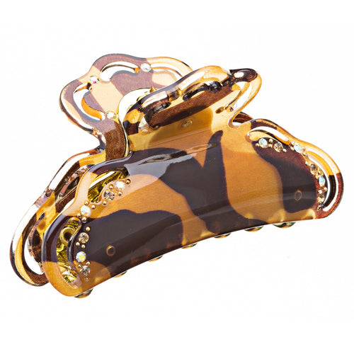 Woman Hair Claw Lucite Animal Print Crystal Gold NEW - Accessoriesforever