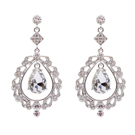 Bridal Wedding Crystal Rhinestone Teardrop Open Dangling Drop Fashion Earrings - Accessoriesforever