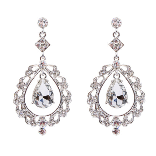 Bridal Wedding Crystal Rhinestone Teardrop Open Dangling Drop Fashion Earrings - Accessoriesforever