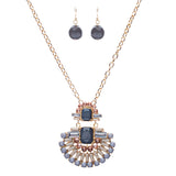 Unique Fashion Crystal Rhinestone Fan Charm Necklace And Earrings JN222 Gray