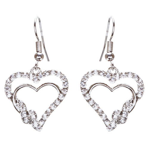 Valentines Jewelry Beautiful Crystal Rhinestone Hearts Earrings E907 Silver