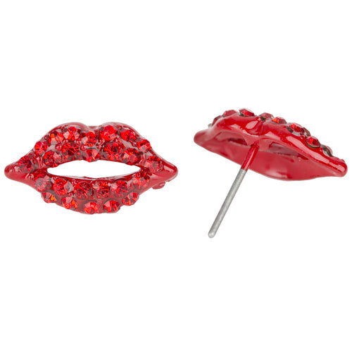 Fun Adorable Sparkling Lip Design Charm Stud Post Fashion Earrings E1202 Red