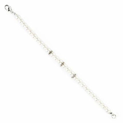 Bridal Wedding Jewelry Crystal Rhinestone Pearl Single Linear Bracelet Silver - Accessoriesforever