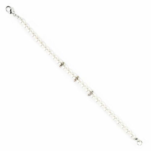 Bridal Wedding Jewelry Crystal Rhinestone Pearl Single Linear Bracelet Silver